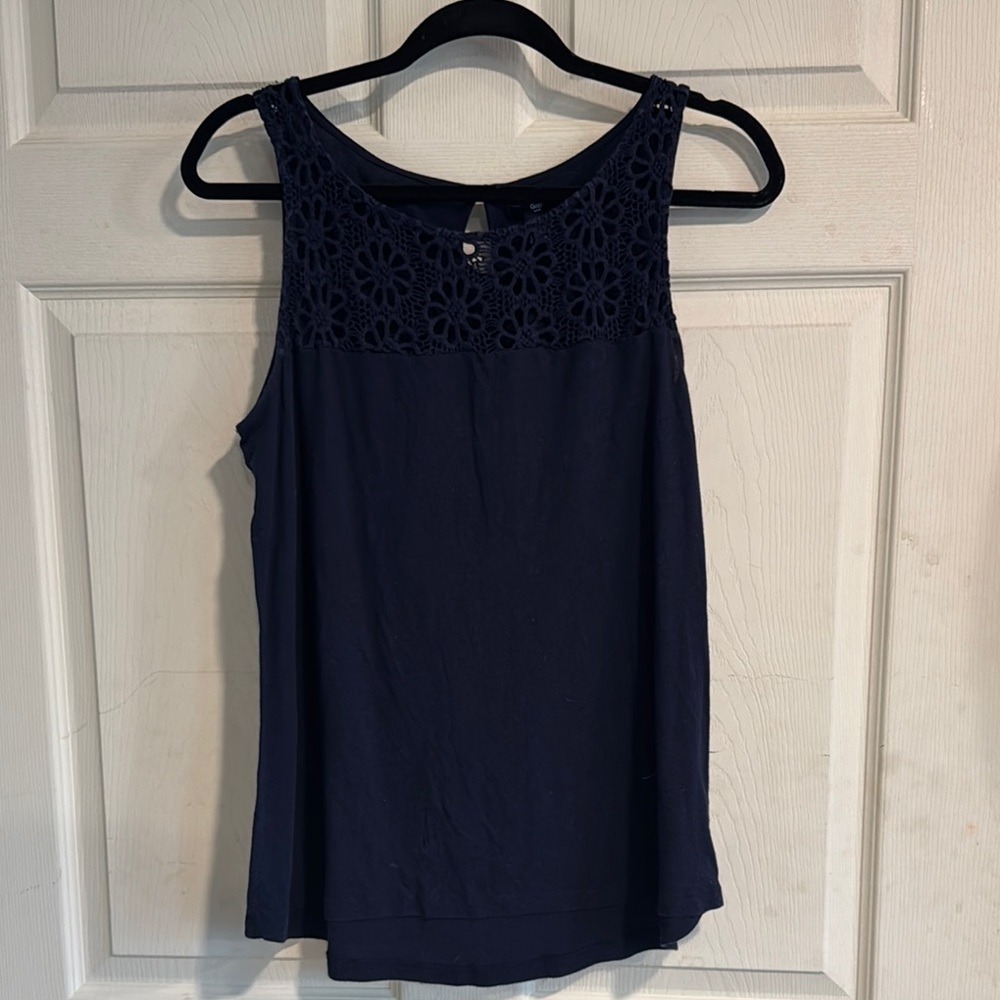 Gap Womens Navy Blue Crochet Lace Yoke‎ Sleeveless Tank Top Size Medium